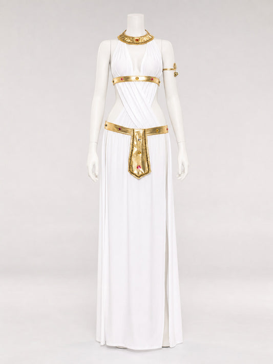 White Cleopatra Costume with Gold Decor for Cosplay main product view