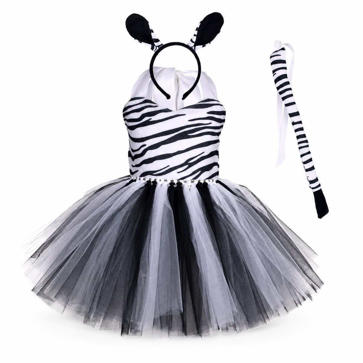 Baby Girls Halloween Animal Cosplay Costume Kids Forest Theme Giraffe Cows Tiger Leopard Zebra Print Tutu Dress Birthday Party - Color:6