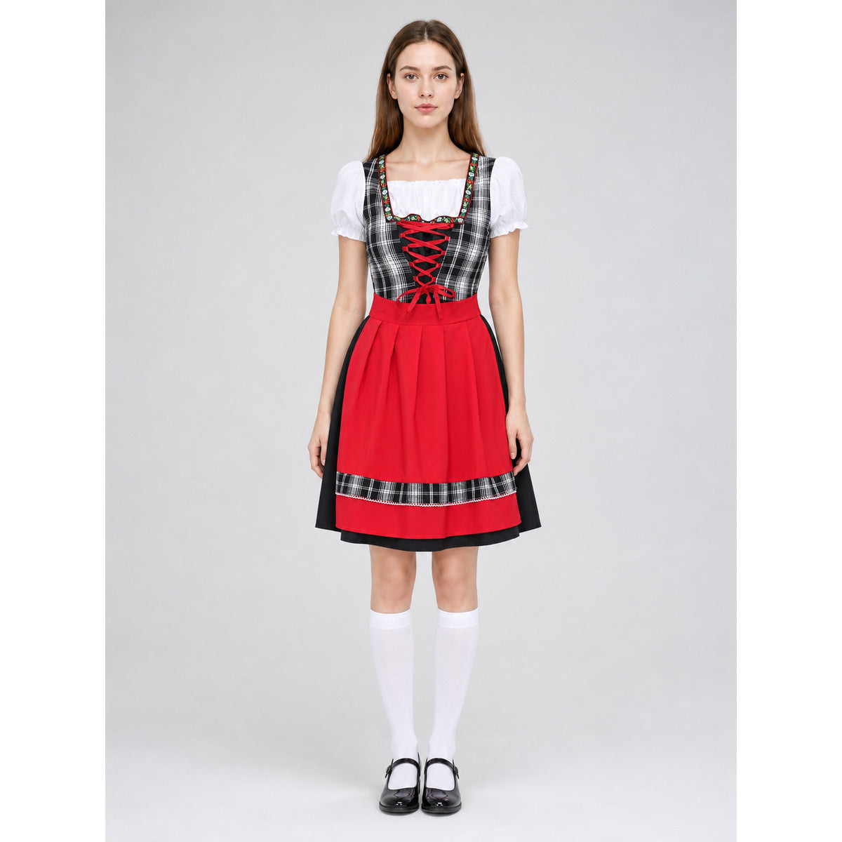 Plaid Dirndl-Style Dress for Festive Occasions on-model view