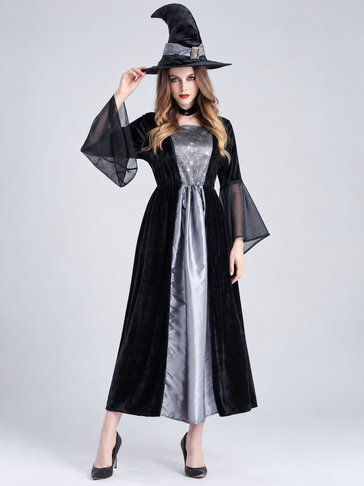Witch Costume: Black Dress, Choker, Hat