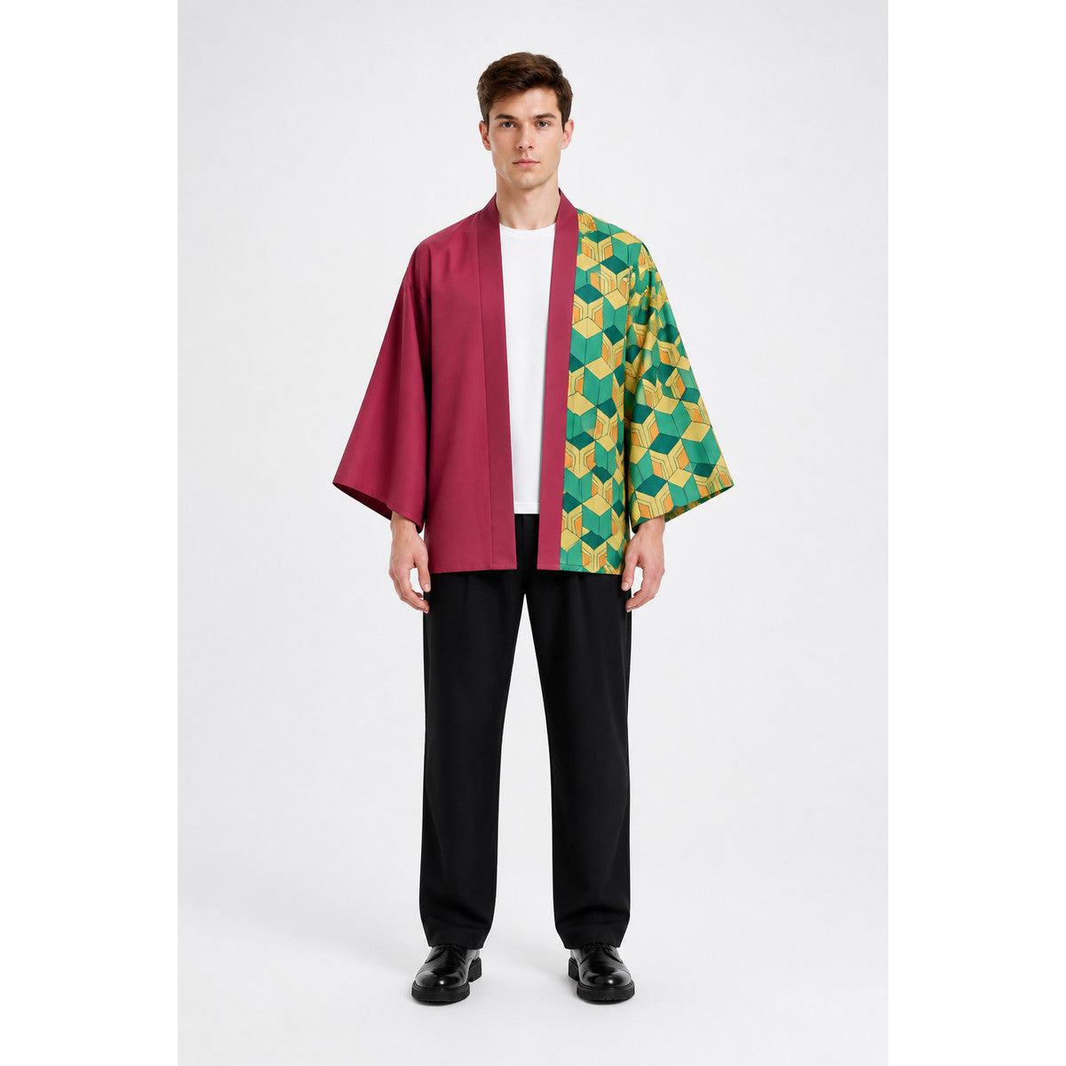 Long Kimono with a Geometric Pattern and Wide Sleeves main product view