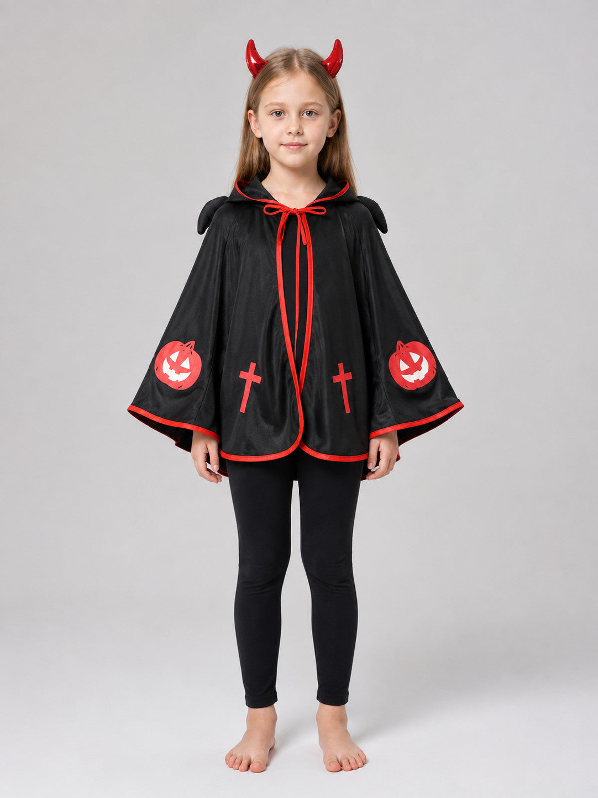 Hooded Cape with Horns and Print on-model view