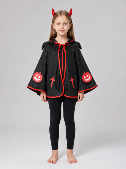 Hooded Cape with Horns and Print on-model view
