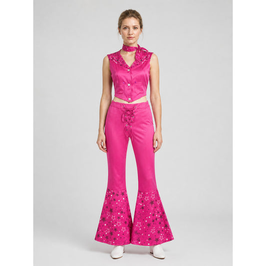 Barbie Cosplay Costume: Top, Flared Pants, and Scarf on-model view