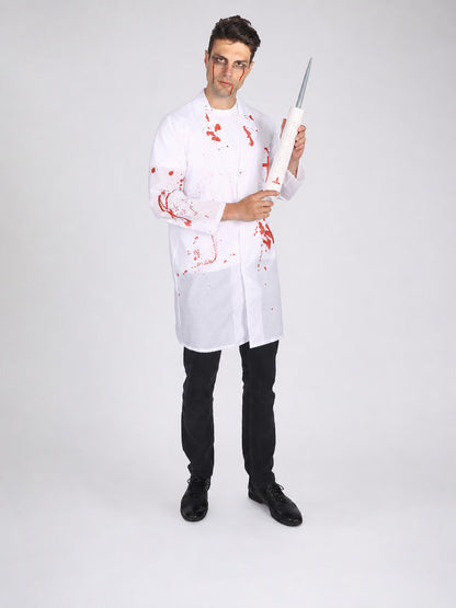 Doctor Costume with White Lab Coat and Prop Syringe on-model view