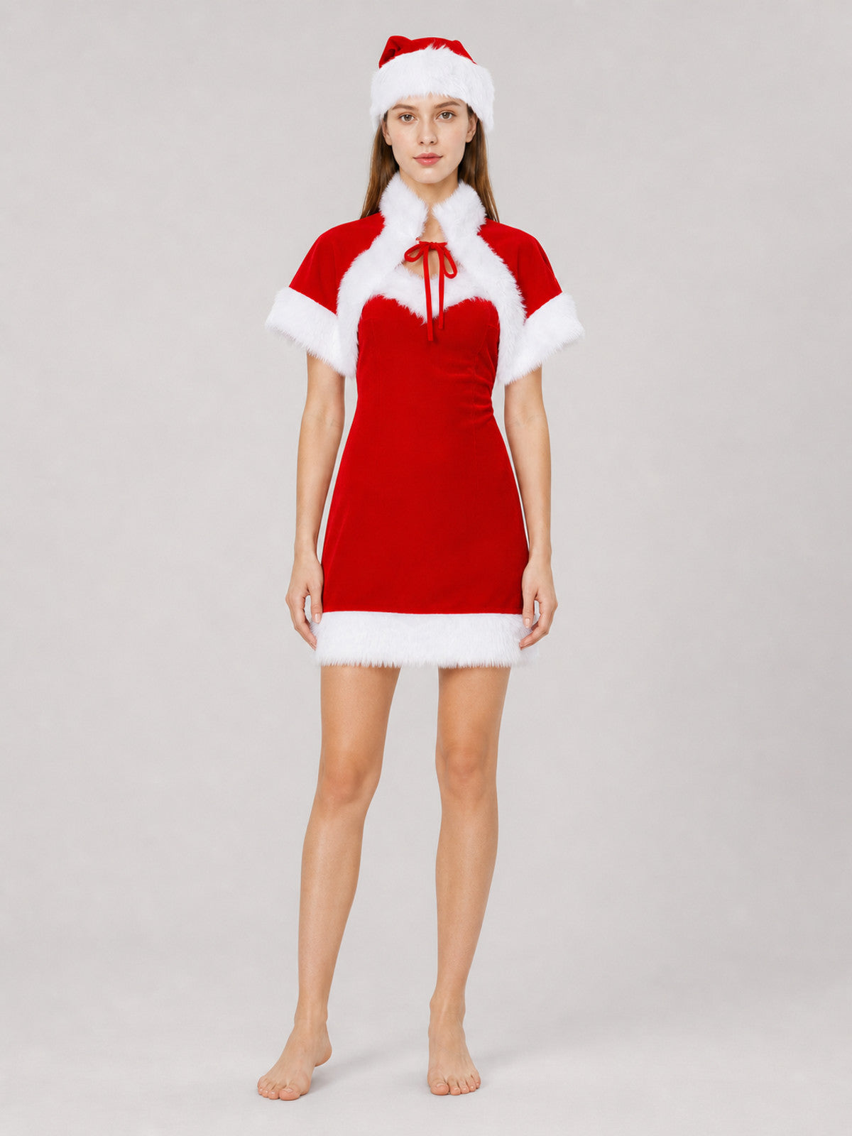 Santa Claus Costume for Cosplay with White Trim on-model view