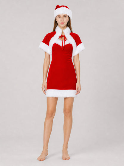 Santa Claus Costume for Cosplay with White Trim on-model view