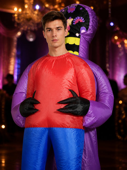 Purple Alien Inflatable Bodysuit Costume, Funny Halloween Party Outfit on-model view
