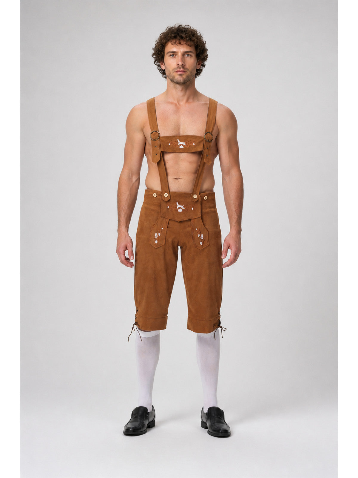 Suspender Shorts with White Embroidery for a Beer Festival main product view