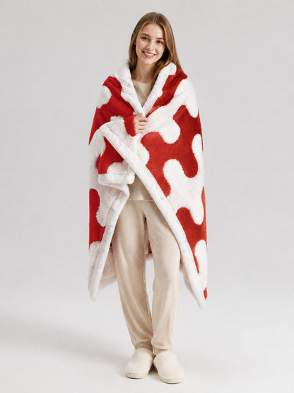 Reversible Dog Blanket, Red and White on-model view