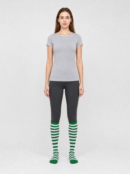 Green-and-White Striped Knee-High Socks, Pair front view
