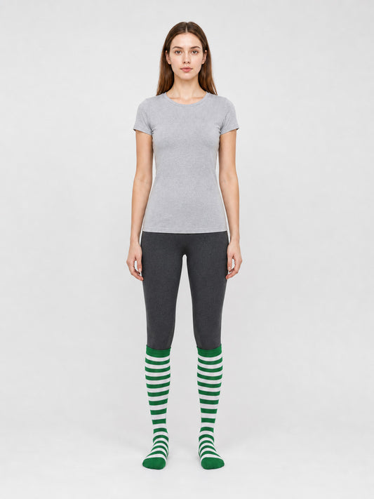Green-and-White Striped Knee-High Socks, Pair front view