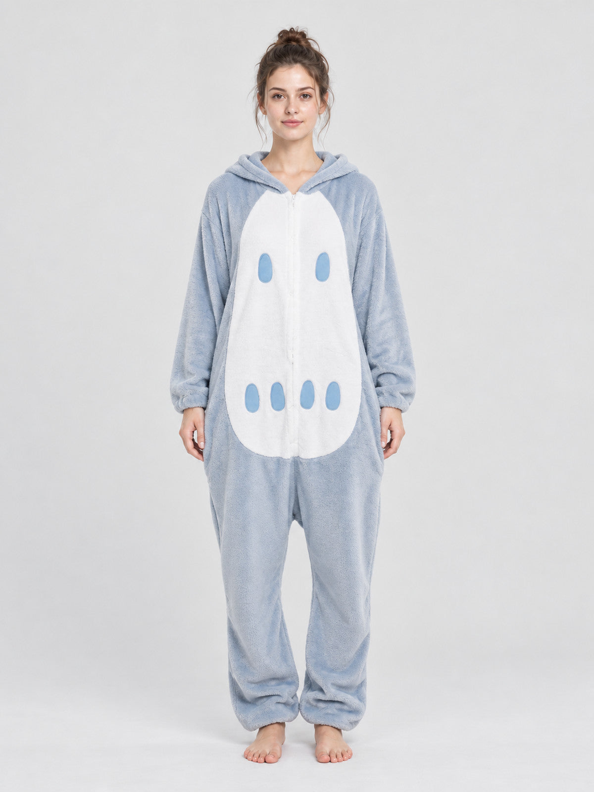 Hooded Pajama Jumpsuit with White Panel