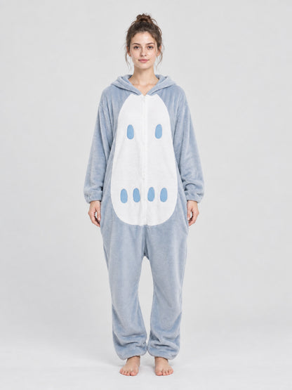 Hooded Pajama Jumpsuit with White Panel