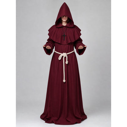 Medieval Monk Costume with Hood and Belt on-model view