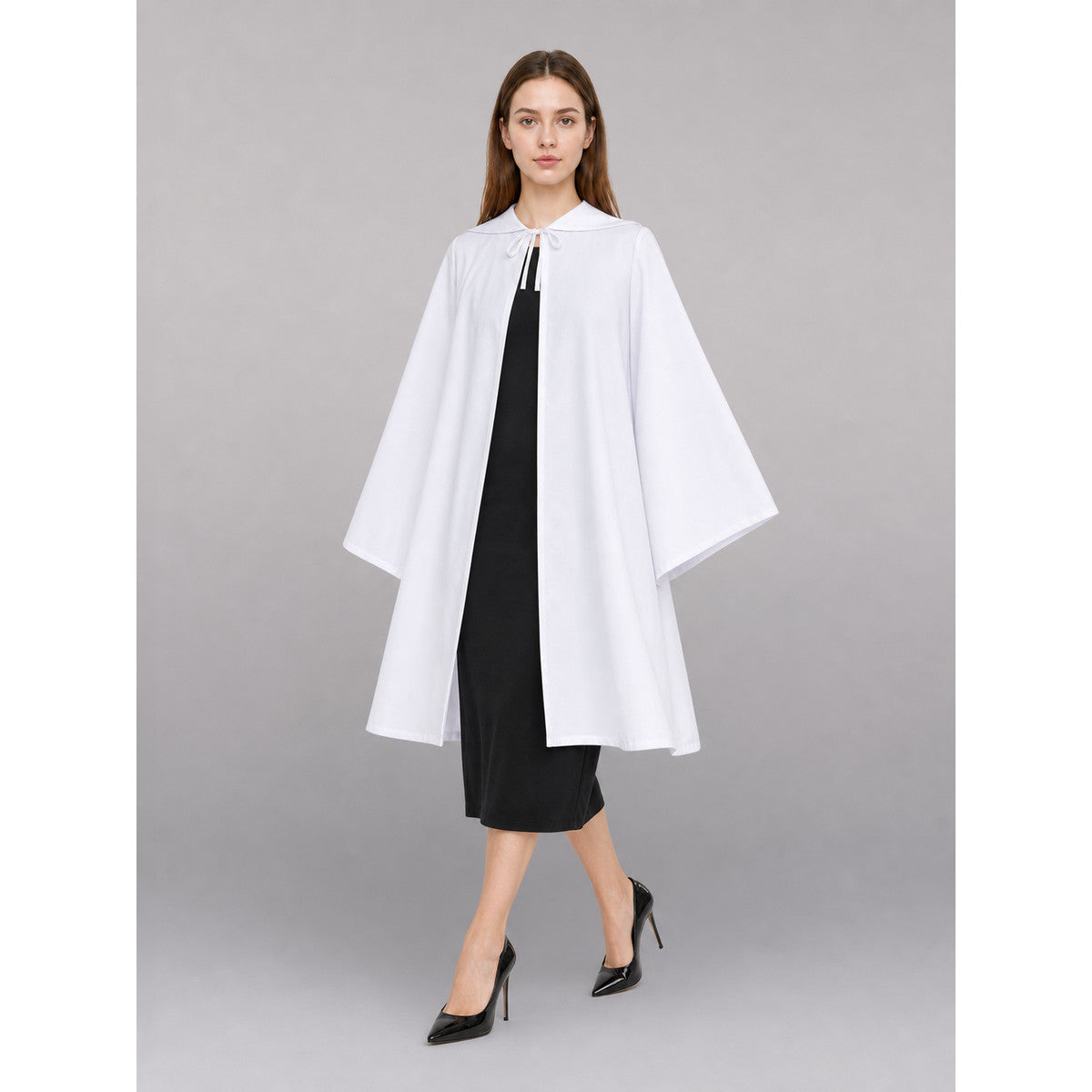 White Carnival Cloak with Hood and Wide Sleeves
