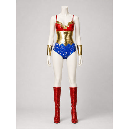 Blue, Red, and Gold Superhero Costume for Cosplay
