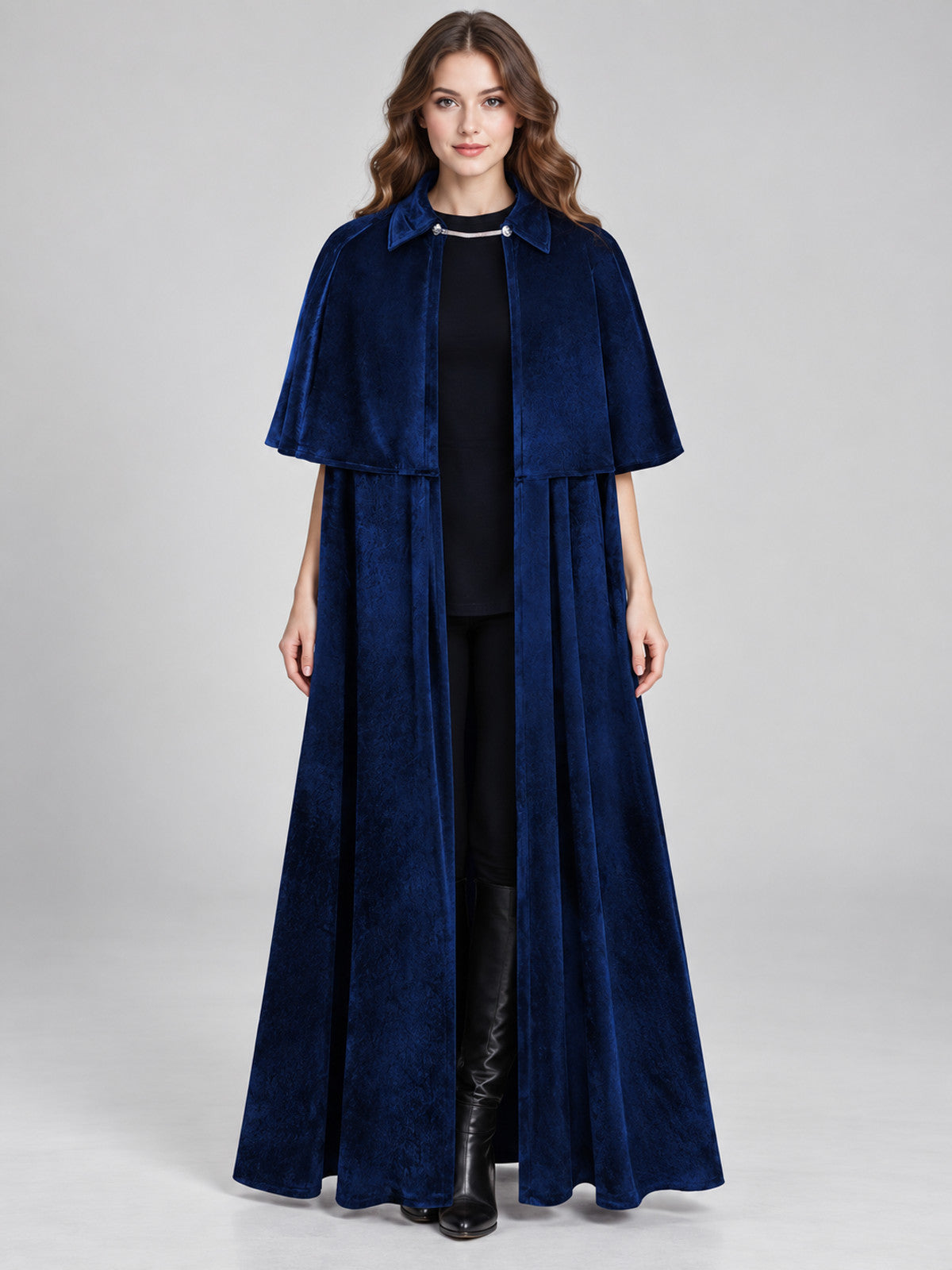 Blue Velvet Cloak Cape with Shoulder Cape and Clasp