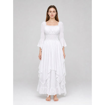 Long Dress with Lace Sleeves and Ruffles