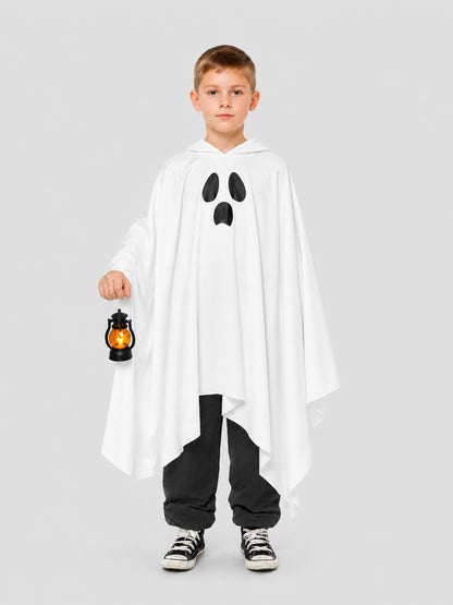 White Light-Up Ghost Cape with Hood for Halloween on-model view