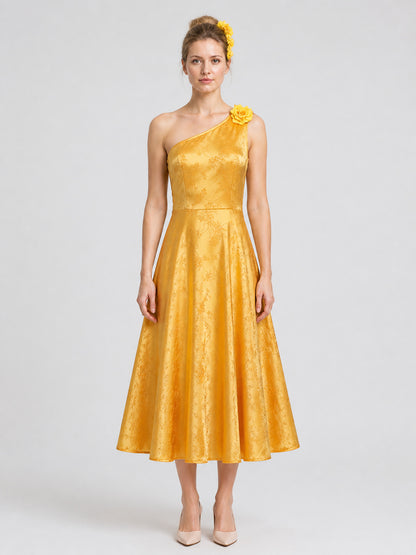 Judy Cosplay Costume: Gold Dress and Hair Accessory on-model view