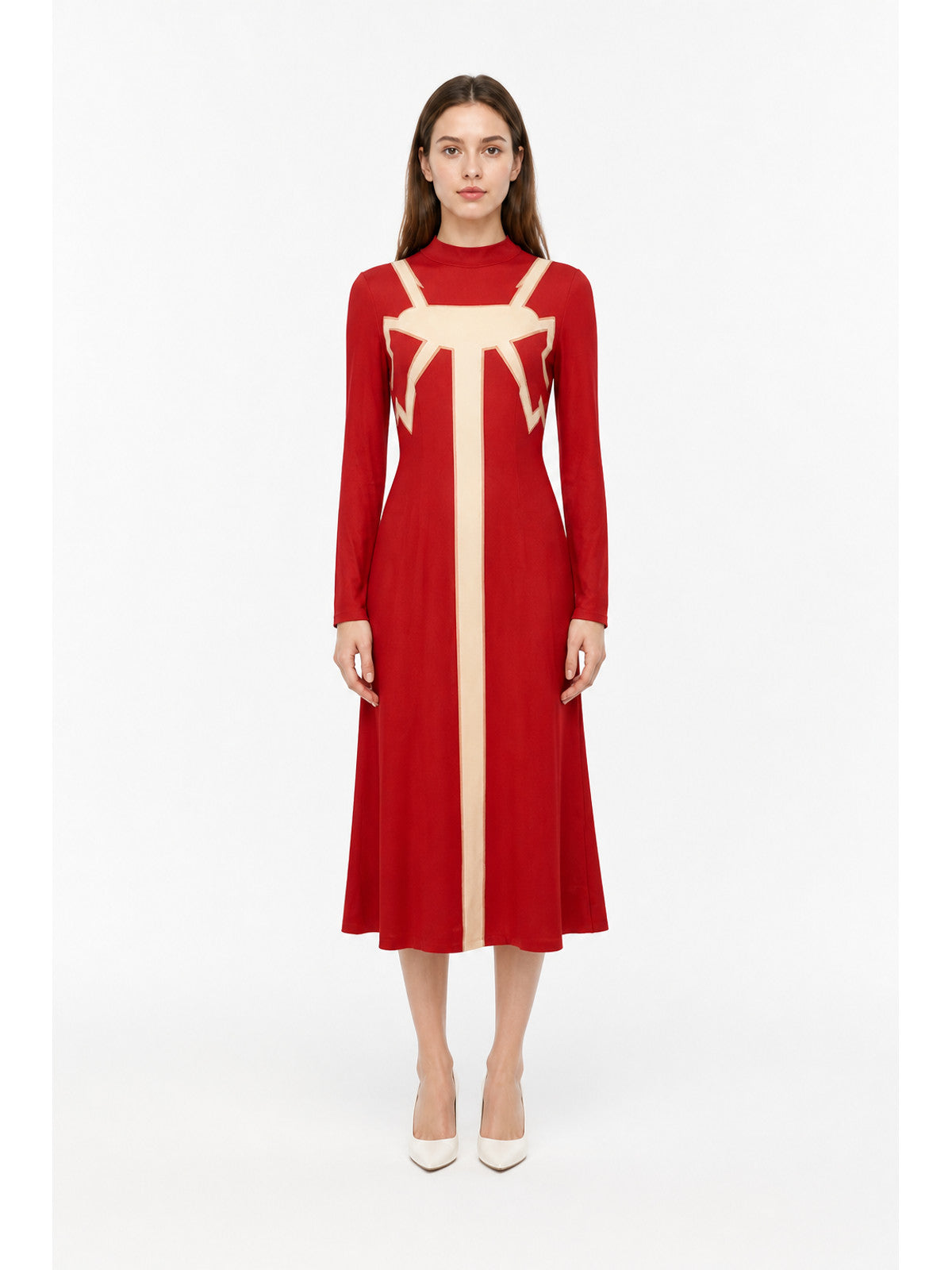 Red Madame Web Cosplay Dress with Patterned Detailing main product view