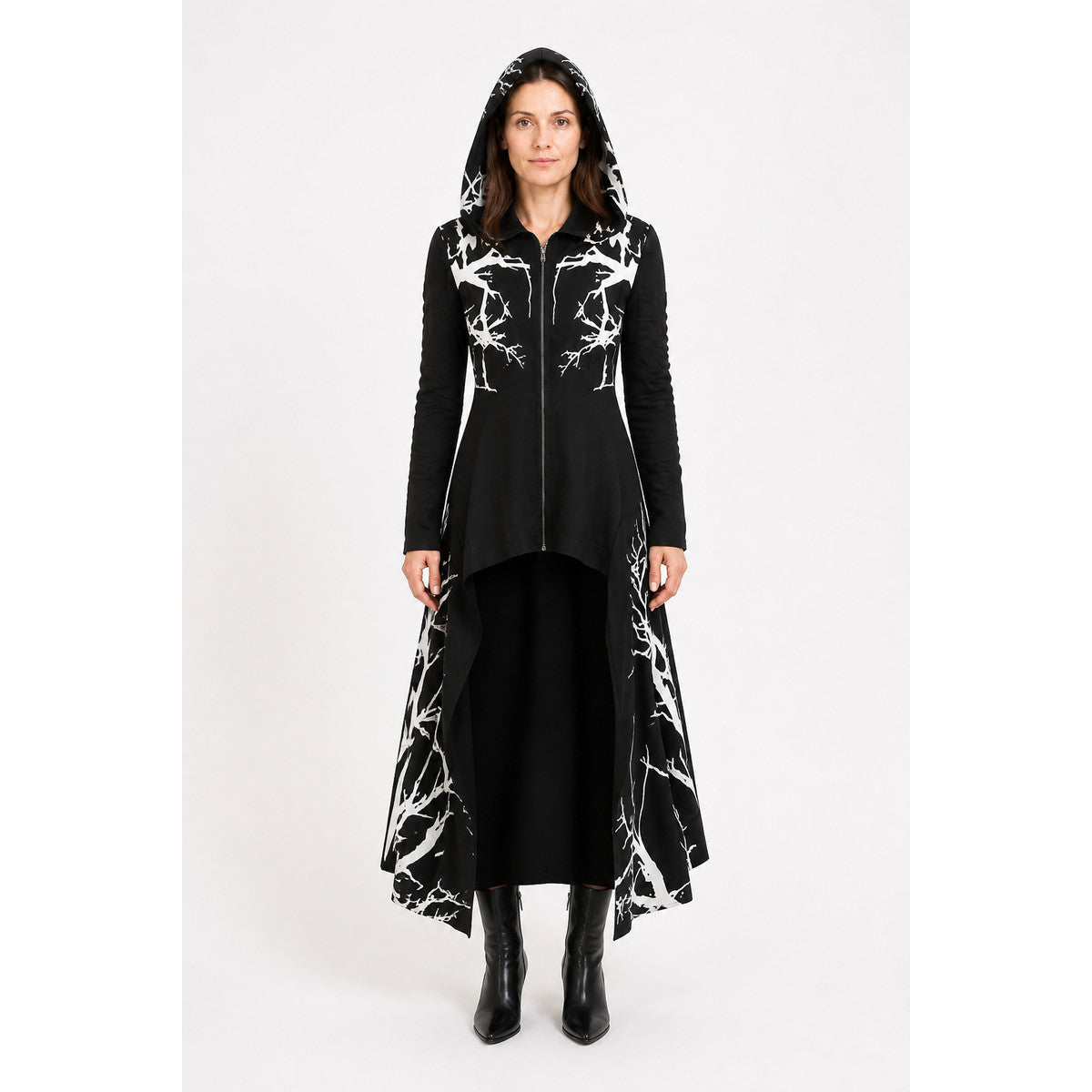 Long Hooded Cloak with White Branch Print main product view