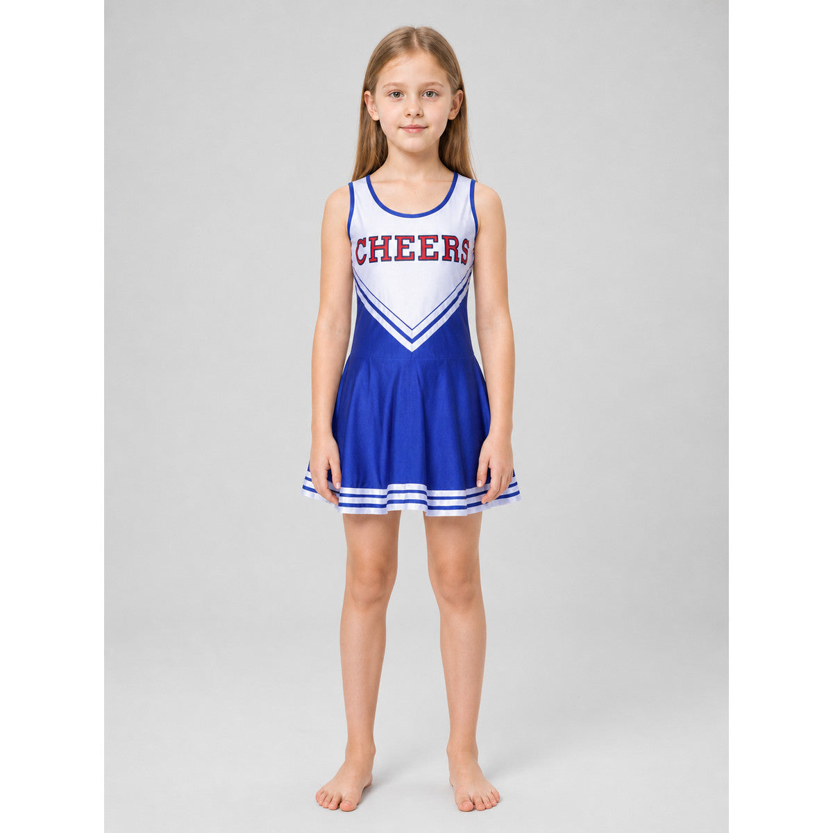 CHEERS Cheerleading Dress with Blue and White Stripes, 110-XXL