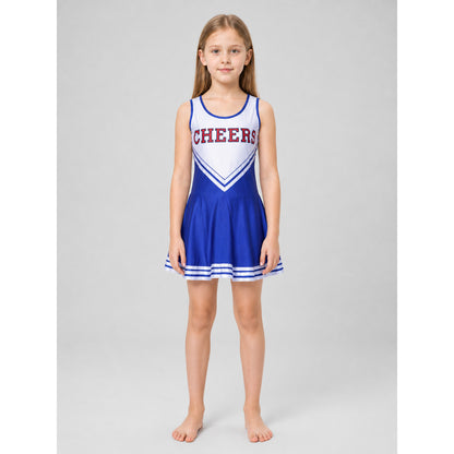 CHEERS Cheerleading Dress with Blue and White Stripes, 110-XXL