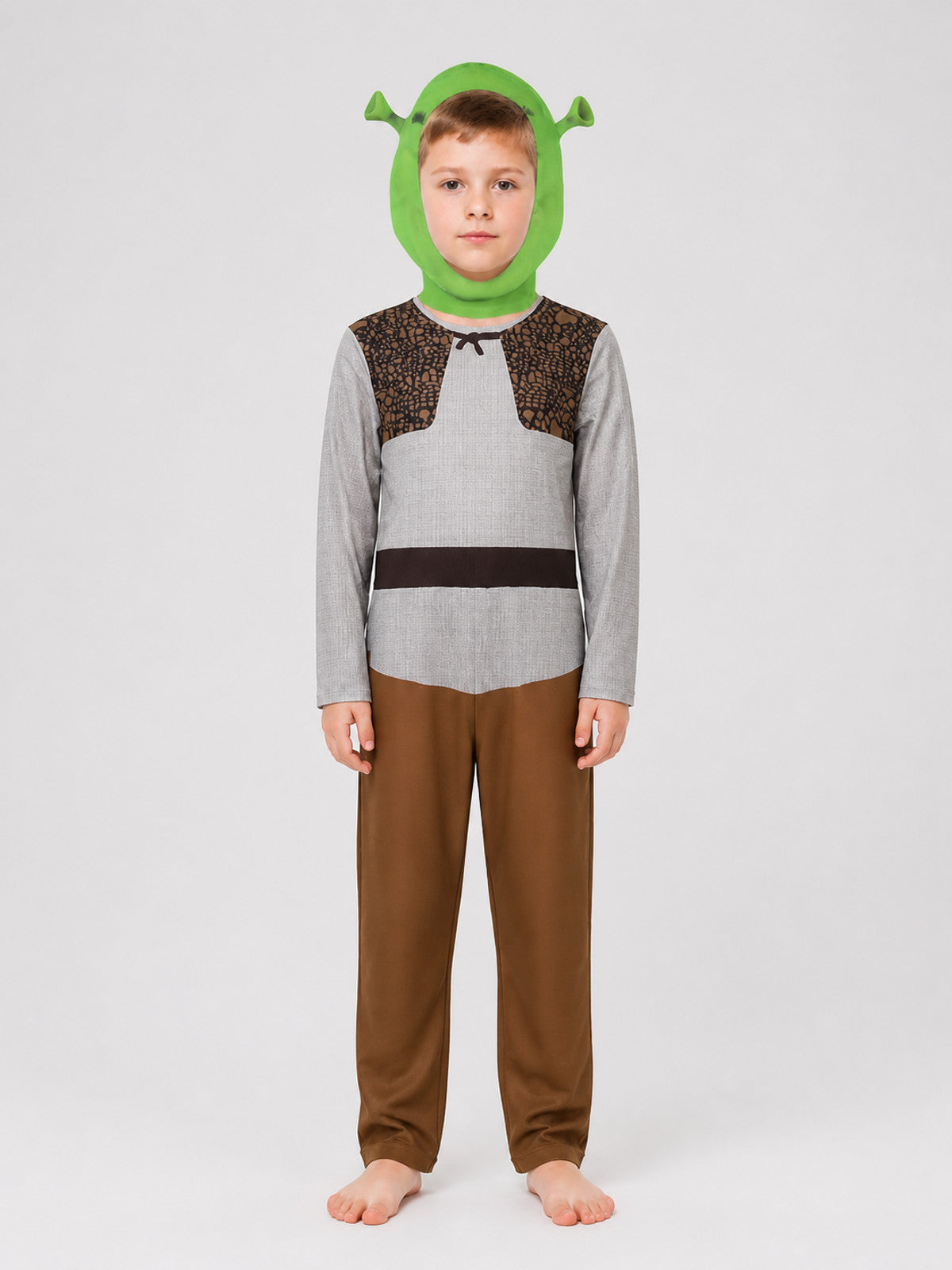 Shrek Character Costume with Mask and Vest on-model view