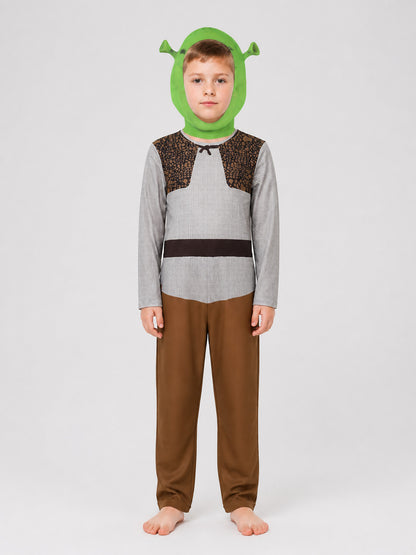 Shrek Character Costume with Mask and Vest on-model view