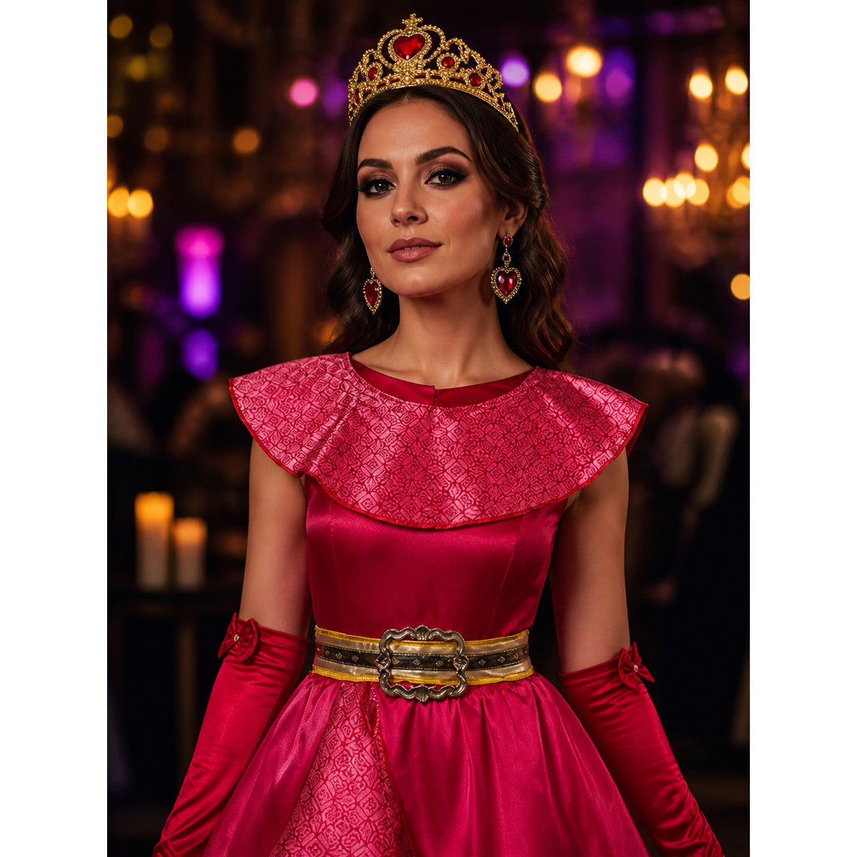 Girls Princess Elena Halloween Costume Set, Pink Heart Decoration Dress with on-model view