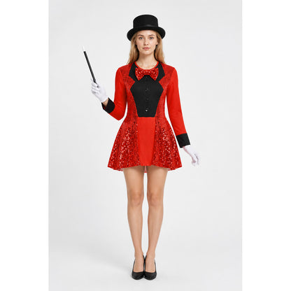 Red Magician Costume with Sequins, Hat, and Gloves main product view