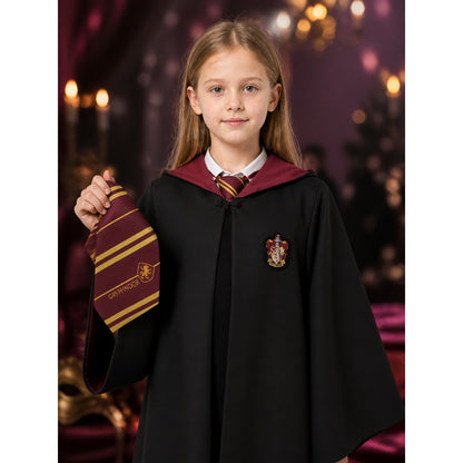 Kids Gryffindor Hooded Wizard Robe Costume Set With Scarf on-model view
