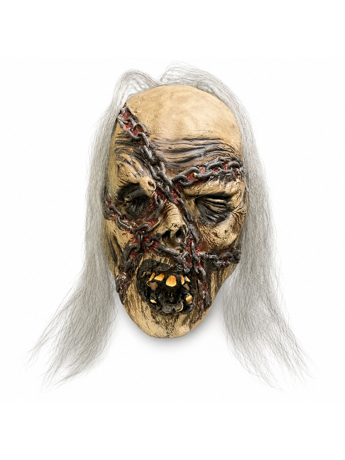 Scary Zombie Latex Mask with Chains & Hair Realistic Horror Corpse Mask Adult