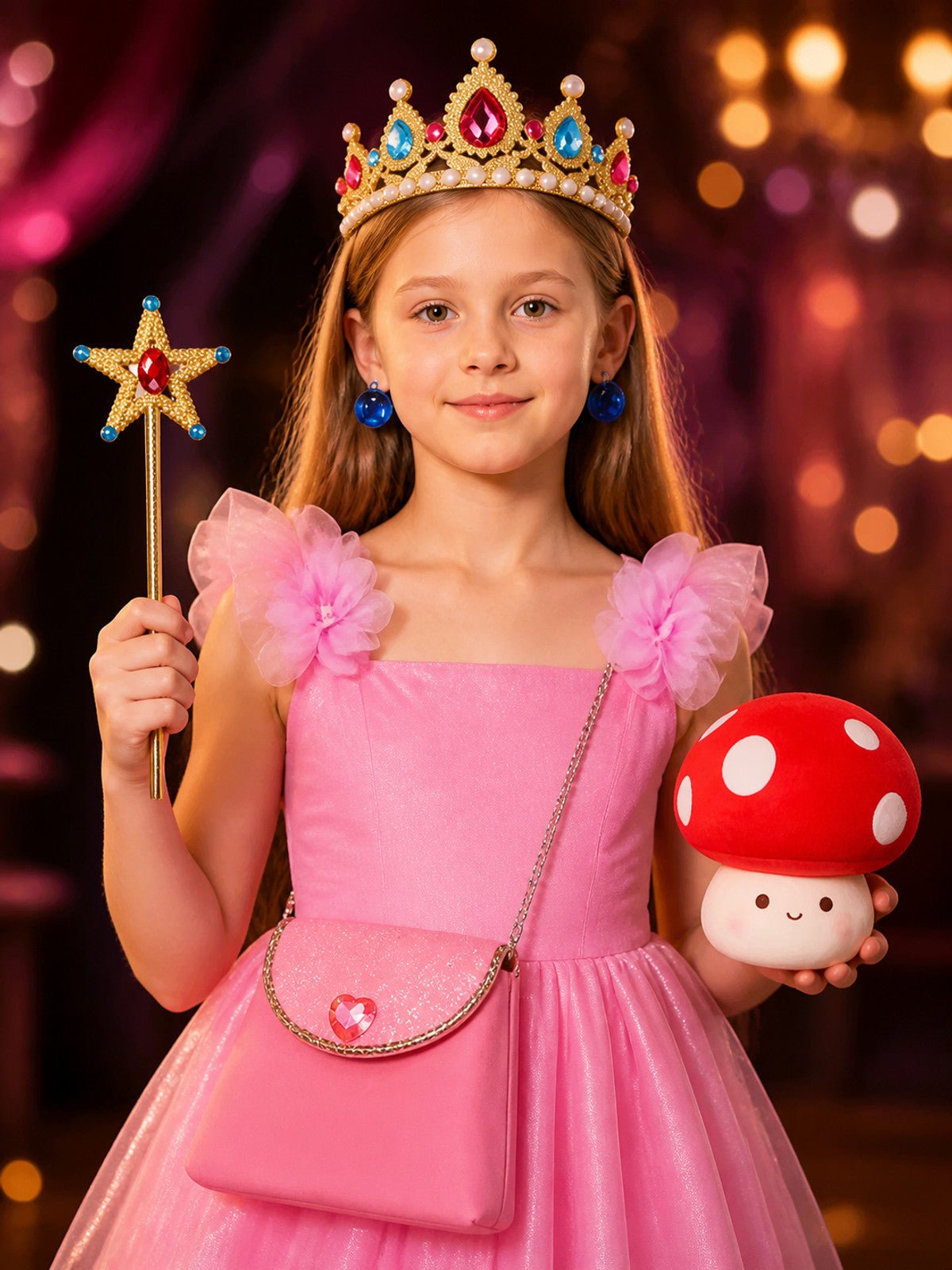 Girls Princess Halloween Costume Accessory Set With Crown, Wand, Purse And on-model view
