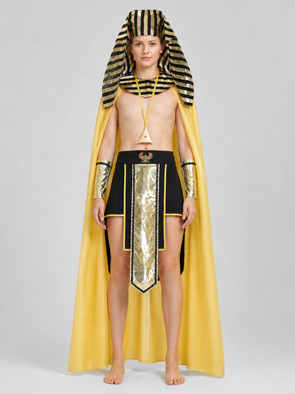 Egyptian Pharaoh Costume with Cape and Headpiece on-model view