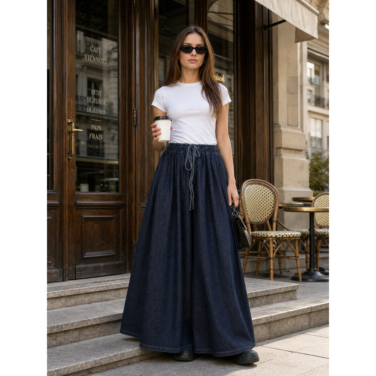 Dark Blue High-Waisted Wide-Leg Jeans on-model view