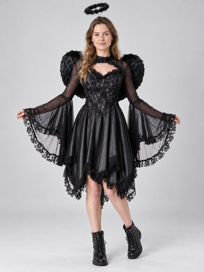 Carnival Costume with Black Dress, Wings, and Halo