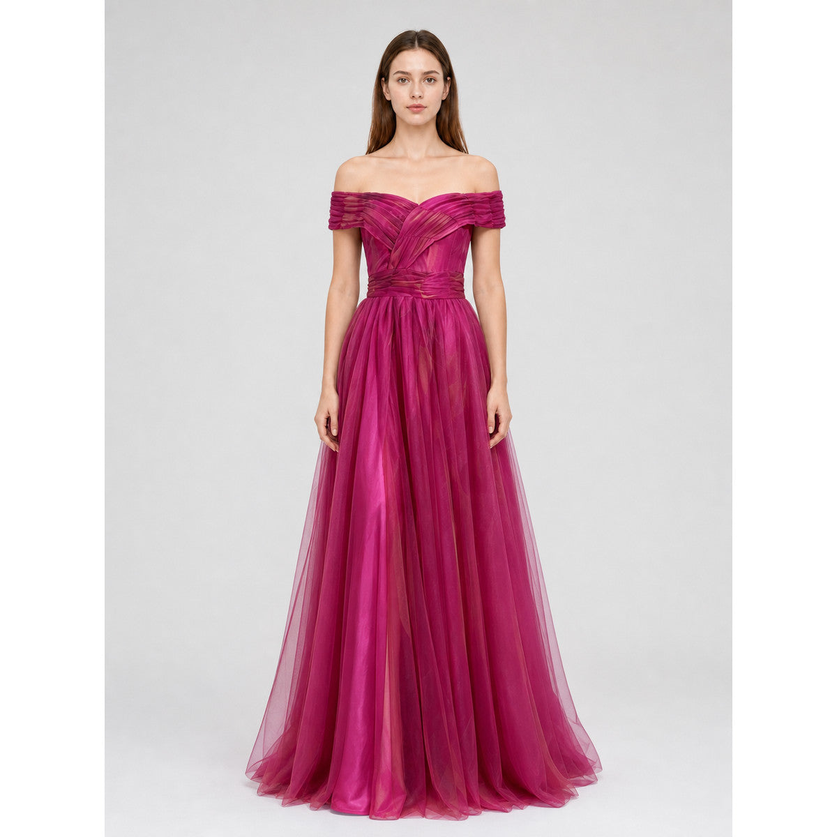 Off-the-Shoulder Evening Dress with Draping