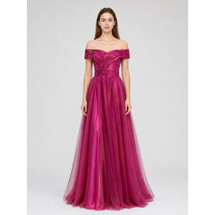 Off-the-Shoulder Evening Dress with Draping
