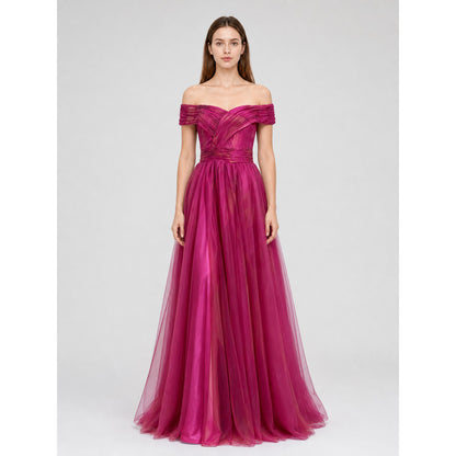 Off-the-Shoulder Evening Dress with Draping
