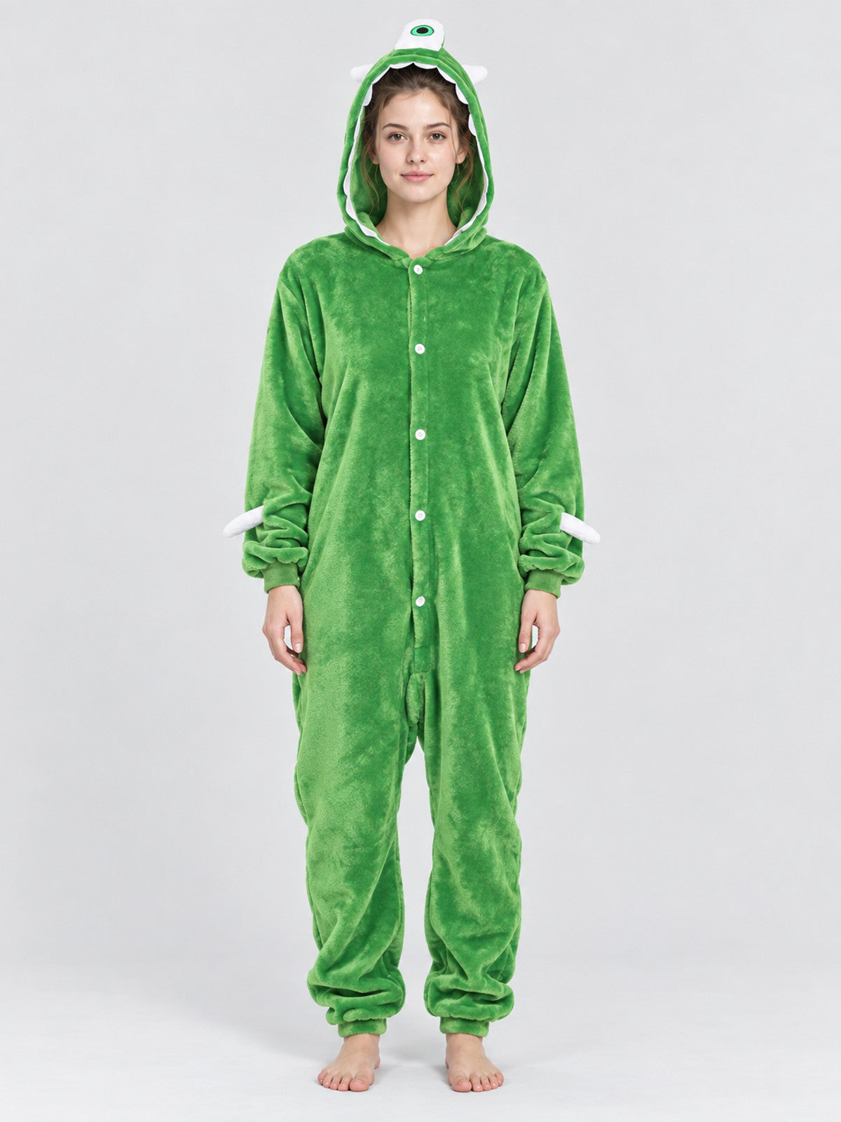 Green Fleece Hooded Pajama Jumpsuit with Tail