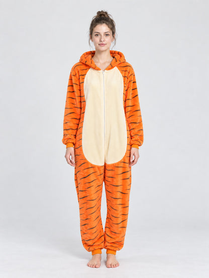 Orange Tiger Striped Pajama Jumpsuit