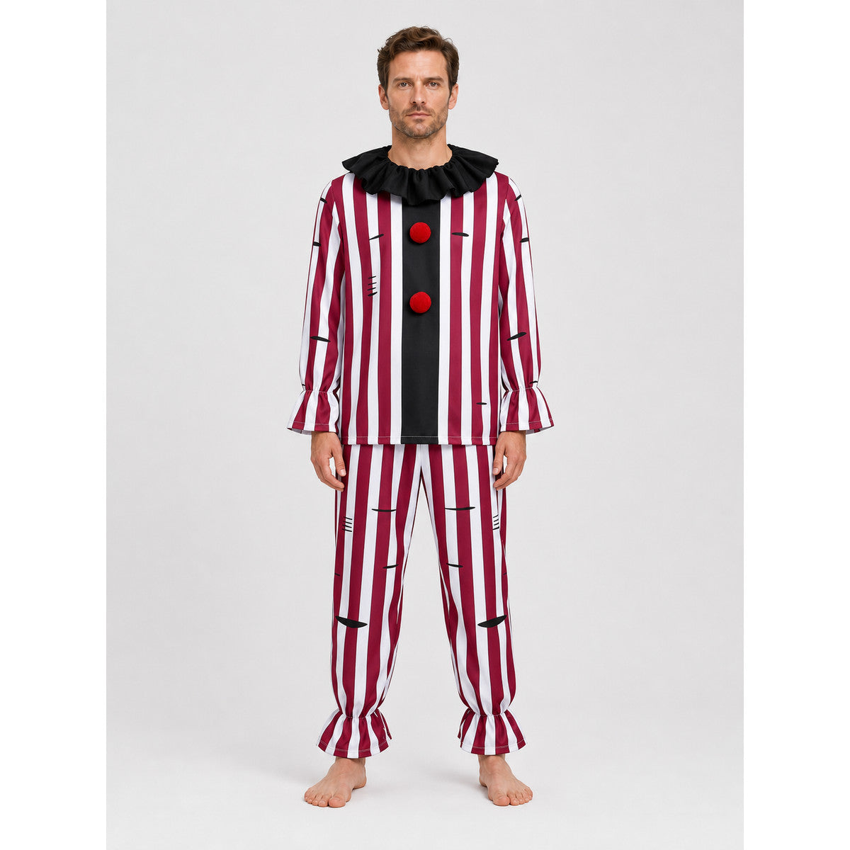 Red-and-White Striped Clown Costume, 2-Piece