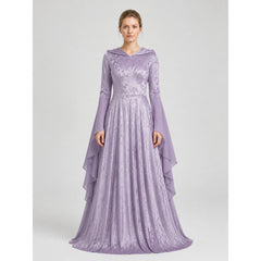 Long Purple Dress with Hood and Full Skirt