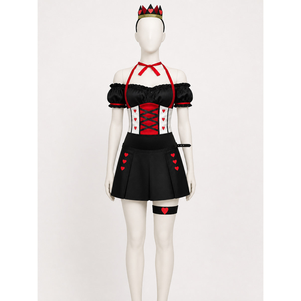 Queen of Hearts Costume with Crown and Hearts for Halloween on-model view