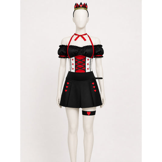 Queen of Hearts Costume with Crown and Hearts for Halloween on-model view
