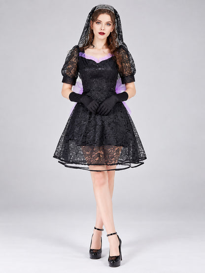 Vampire Costume: Black Dress, Veil, Gloves