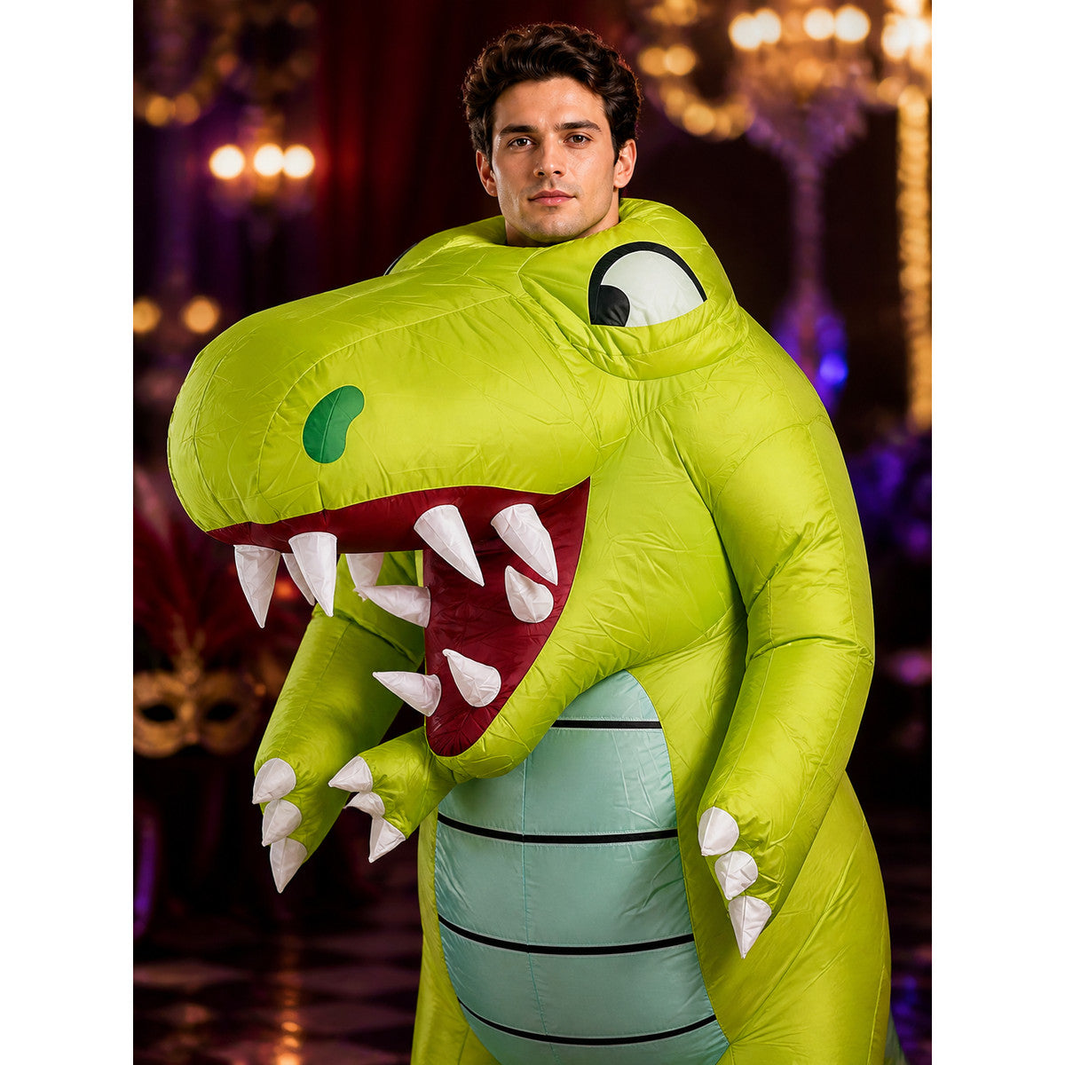 Funny Dinosaur Inflatable Costume for Halloween Christmas Party, Blow Up Suit on-model view